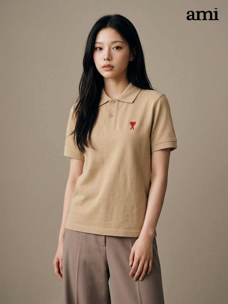 아미 스몰 하트 로고 PK 반팔 카라티